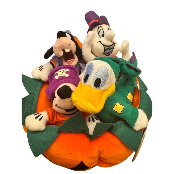 Vintage reversible Disney store pumpkin plush Mickey goofy Donald Duck and ghost - Picture 1 of 12